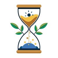 Charming Hourglass Planter Featuring Growing Flora vector