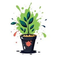 Ink Splash Planter With Leaves That Look Like Brush Strokes vector