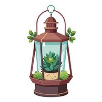 Charming Lantern Planter Featuring Tiny Succulents vector
