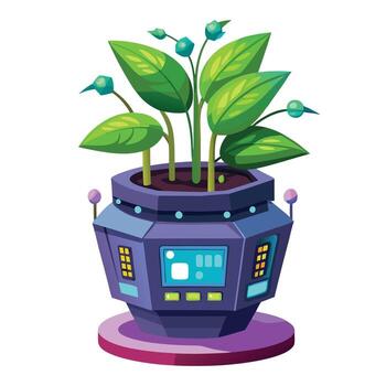 Charming LED Planter Featuring A Health Tracking Display vector