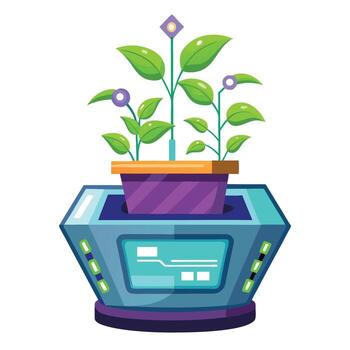 Unique LED Planter With A Tracking Display For Plants vector