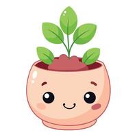 Creative Smiley Face Planter With Tiny Leaves vector