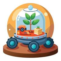 Creative Mars Rover Planter With A Tiny Plant Inside vector
