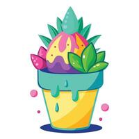 Charming Melting Ice Cream Cone Planter Featuring Succulents vector