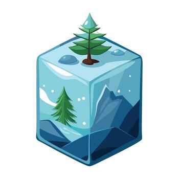 Unique Ice Cube Planter Showcasing A Snowy Pine Tree vector