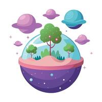 Mini Planet Planter With Tiny Trees And Clouds Orb vector