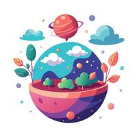 Unique Mini Planet Planter With Cloudy Trees Inside vector