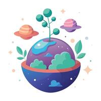 Creative Mini Planet Planter Showcasing Tiny Trees vector