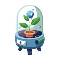 Charming Space Capsule Planter Featuring A Tiny Plant vector