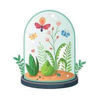 Charming Mini Terrarium Featuring Tiny Plants Ecosystem vector