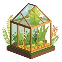 Charming Greenhouse Planter Featuring Moss And Ferns vector