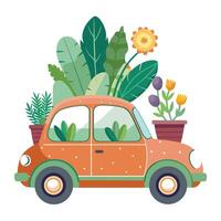 Miniature Car Planter With Succulents In The Back vector