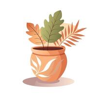 Charming Clay Pot Featuring Leaf Shadow Art vector