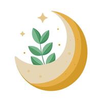 Moon Crescent Planter With A Small Plant Resting Inside vector