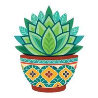 Creative Moroccan Mosaic Pot With A Colorful Succulent Display vector