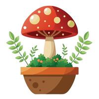 Creative Mushroom Planter With Tiny Flowers On Top vector