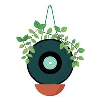 Unique Old Vinyl Record Planter Showcasing A Retro Inspired Design vector