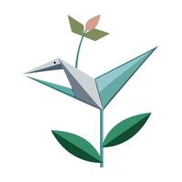 Charming Origami Paper Crane Planter Featuring A Tiny Plant vector