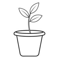 Creative Outline Only Pot Planter With A Single Floating Leaf Design vector