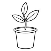 Unique Outline Only Pot Planter Showcasing A Single Floating Leaf vector