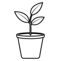 Charming Outline Only Pot Planter Featuring A Single Floating Leaf vector