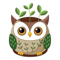 Creative Owl Shaped Planter With Tiny Plants Inside Its Eyes Design vector