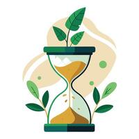 Creative Plant Growing From A Floating Hourglass Where Time Stands Still Design vector
