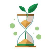 Charming Plant Growing From A Floating Hourglass Where Time Stands Still vector
