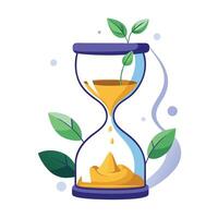 Unique Plant Growing From A Floating Hourglass Where Time Stands Still vector