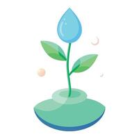 Plant Growing From A Single Floating Water Droplet vector