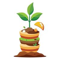 Creative Plant Growing From A Stack Of Compostable Food Waste Design vector