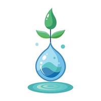 Charming Plant Growing From A Water Droplet Suspended In Mid-Air vector
