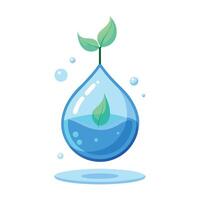 Unique Plant Growing From A Water Droplet Suspended In Mid-Air vector