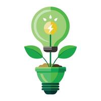 Charming Plant Growing From An Old Lightbulb As An Eco-Innovative Design vector