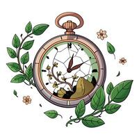 Unique Plant Growing From An Open Pocket Watch vector