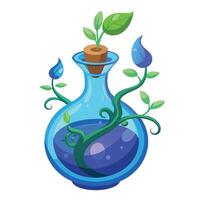 Charming Potion Bottle Planter Featuring Glowing Magical Vines vector