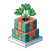 Charming Puzzle Cube Planter Featuring Interlocking Mini Pots vector