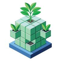 Unique Puzzle Cube Planter Showcasing Interlocking Mini Pots vector