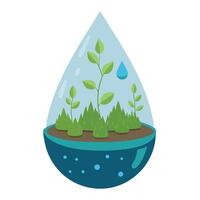 Raindrop Shaped Planter With Water Droplets And Moss vector