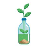 Creative Recycled Plastic Bottle Planter With A Growing Sapling Design vector