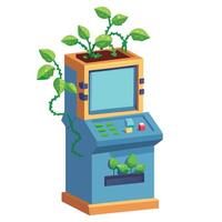 Creative Retro Arcade Machine Planter With Pixelated Vines Design vector