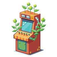Charming Retro Arcade Machine Planter Featuring Pixelated Vines vector