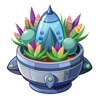 Charming Rocket Shaped Planter Featuring Alien Succulents vector