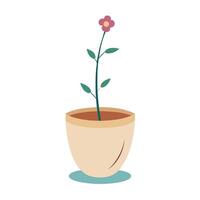 Charming Single Stroke Planter Featuring A Tiny Blooming Flower vector