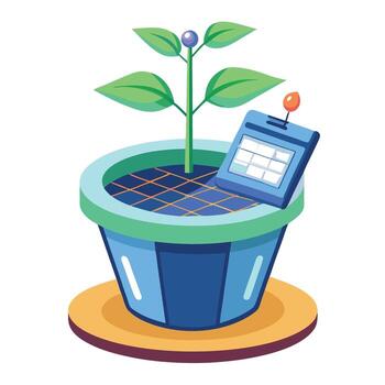 Charming Solar Powered Self Watering Planter Featuring A Digital Display vector