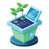 Creative Solar Powered Smart Planter With A Digital Screen Design vector