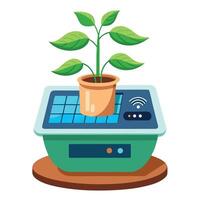 Charming Solar Powered Smart Planter Featuring A Digital Screen vector