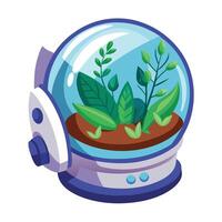 Creative Space Helmet Planter With Floating Plants Inside Design vector