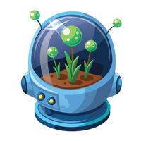 Creative Space Helmet Planter With Tiny Cosmic Plants Design vector