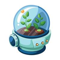 Charming Space Helmet Planter Featuring Tiny Cosmic Plants vector